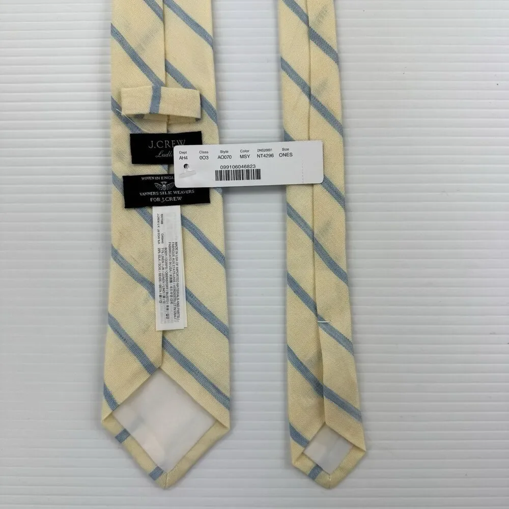 J.Crew Ludlow Linen Silk Tie Yellow Blue Stripe Vanners England NWT USA Made